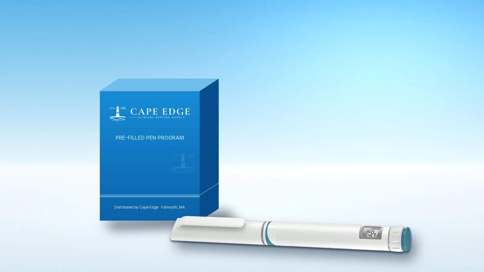 Pre-filled pen beside a Cape Edge program carton